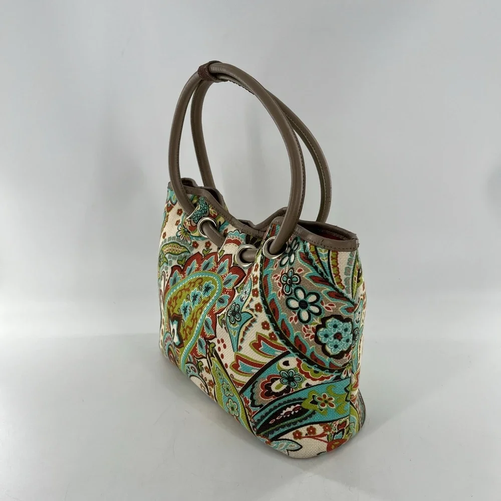 Retired Spartina 449 Bag Hobo‎ Boho Beach Bucket Drawstring Tote Linen & Leather